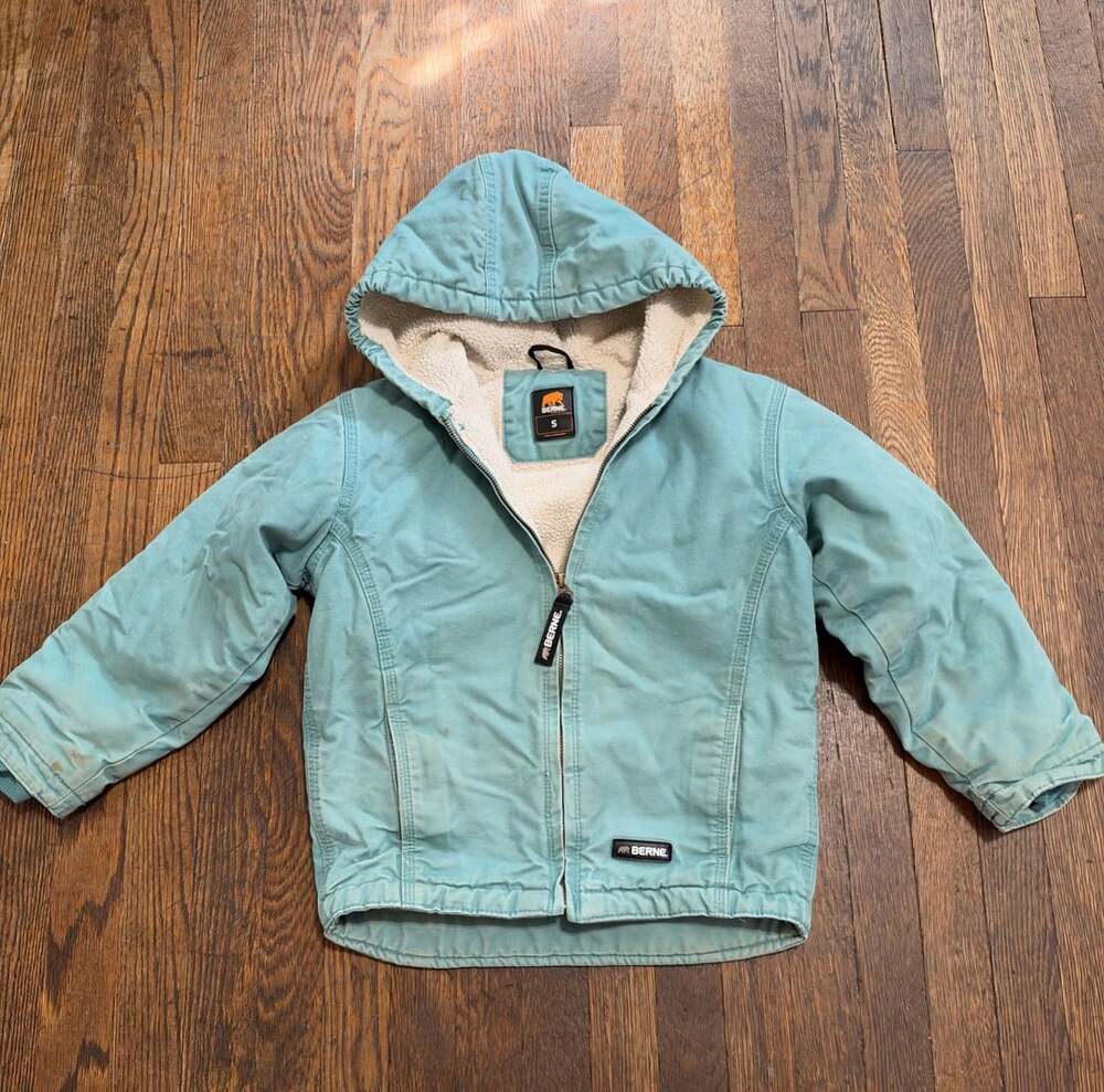 Berne Youth Sherpa Lined Duck Hooded Jacket Size S Blue